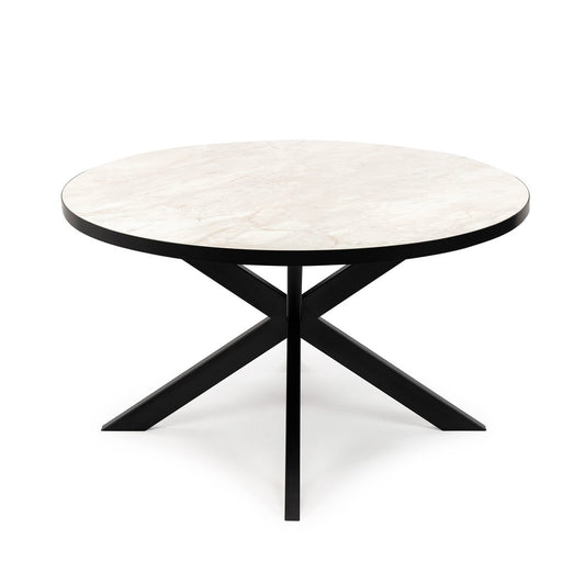 Stalux Ronde eettafel 'Daan' 135cm, kleur zwart / wit marmer