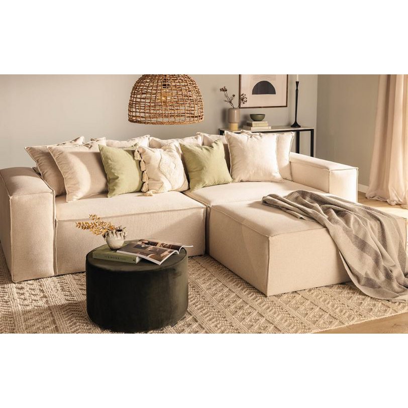 Van Morris L-vormige bank, R/L Beige Chenille, afneembare en wasbare hoezen